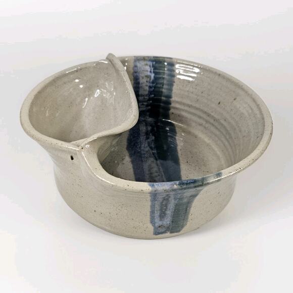 Handmade Other - Vtg Handmade Studio Pottery Serving Bowl Rustic Primitive Dip Bowl Blue Brown